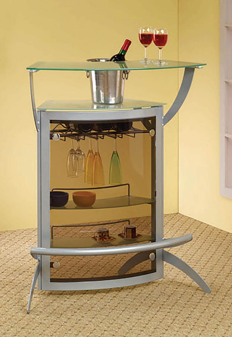 Dallas 2-shelf Home Bar Silver and Frosted Glass - Furniture Center (NY)
