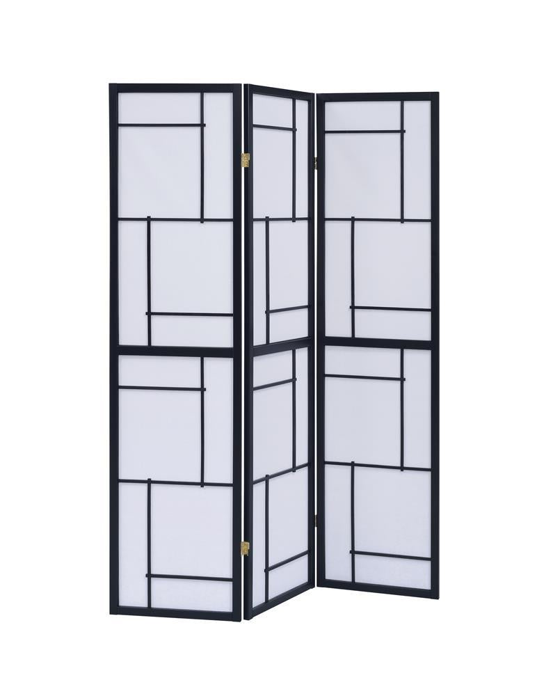 Damis 3-panel Folding Floor Screen Black and White - Furniture Center (NY)