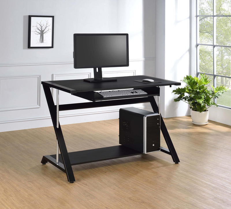 Mallet Computer Desk with Bottom Shelf Black - Furniture Center (NY)
