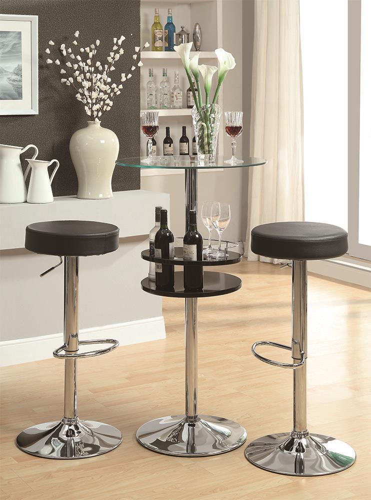 Gianella Glass Top Bar Table with Wine Storage Black and Chrome - Furniture Center (NY)