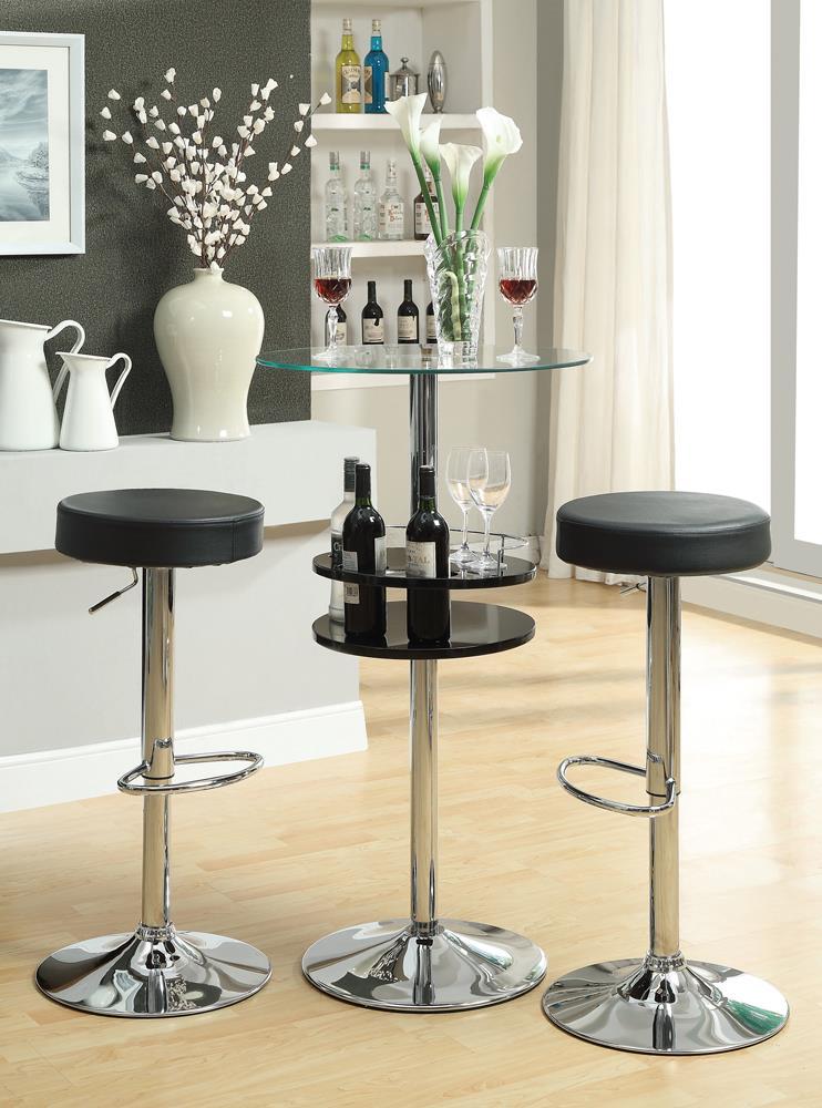 Gianella Glass Top Bar Table with Wine Storage Black and Chrome - Furniture Center (NY)