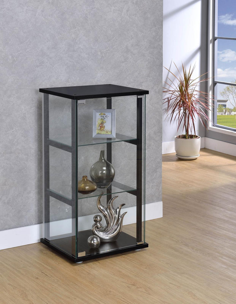 Cyclamen 3-shelf Glass Curio Cabinet Black and Clear - Furniture Center (NY)