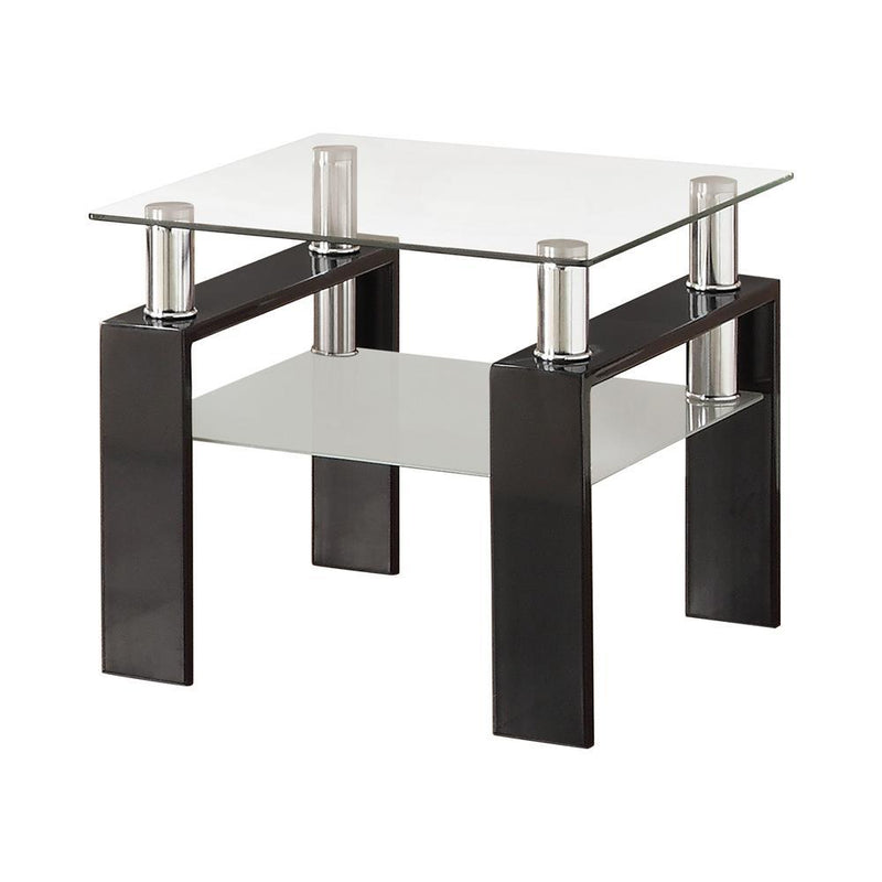 Dyer Tempered Glass End Table with Shelf Black - Furniture Center (NY)