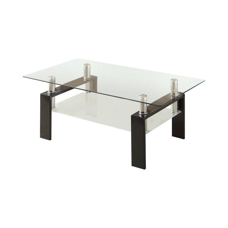 Dyer Tempered Glass Coffee Table with Shelf Black - Furniture Center (NY)
