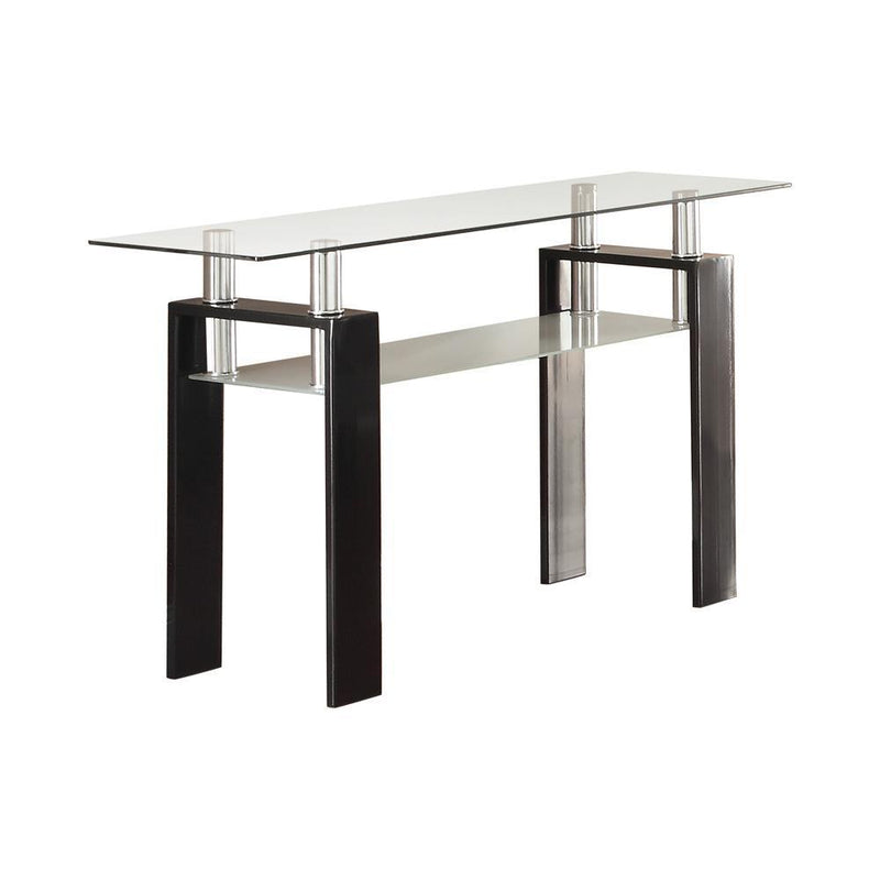 Dyer Tempered Glass Sofa Table with Shelf Black - Furniture Center (NY)