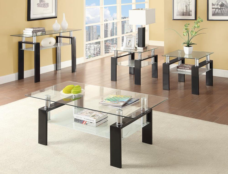 Dyer Tempered Glass Sofa Table with Shelf Black - Furniture Center (NY)