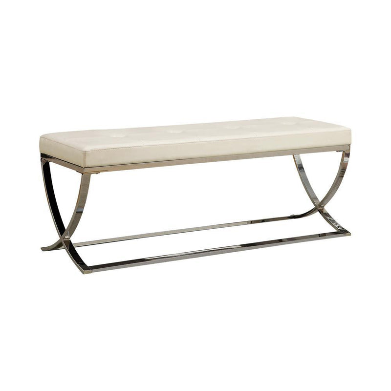 Walton Bench with Metal Base White and Chrome - Furniture Center (NY)