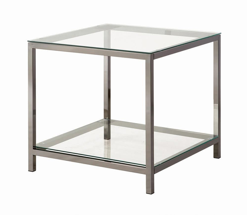 Trini End Table with Glass Shelf Black Nickel - Furniture Center (NY)