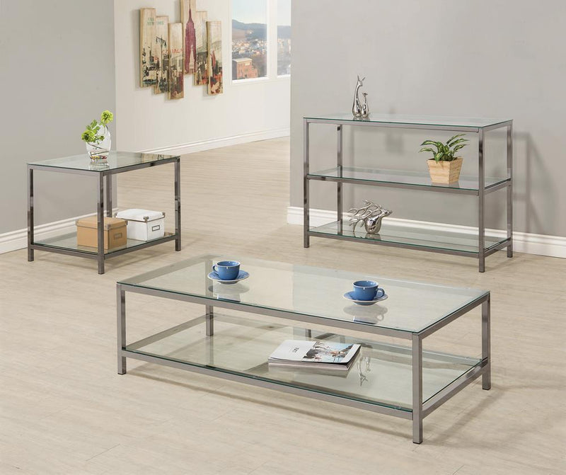 Trini Sofa Table with Glass Shelf Black Nickel - Furniture Center (NY)