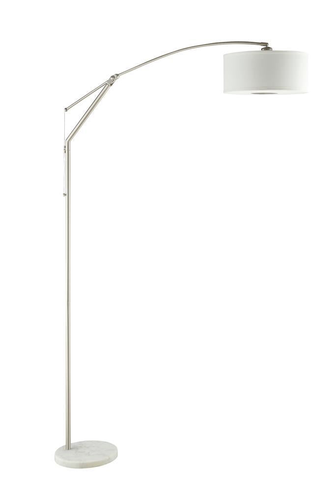 Moniz Adjustable Arched Arm Floor Lamp Chrome and White - Furniture Center (NY)
