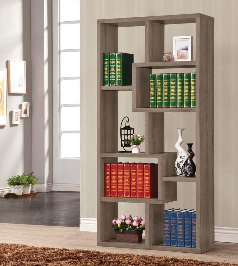 Theo 10-shelf Bookcase Weathered Grey - Furniture Center (NY)