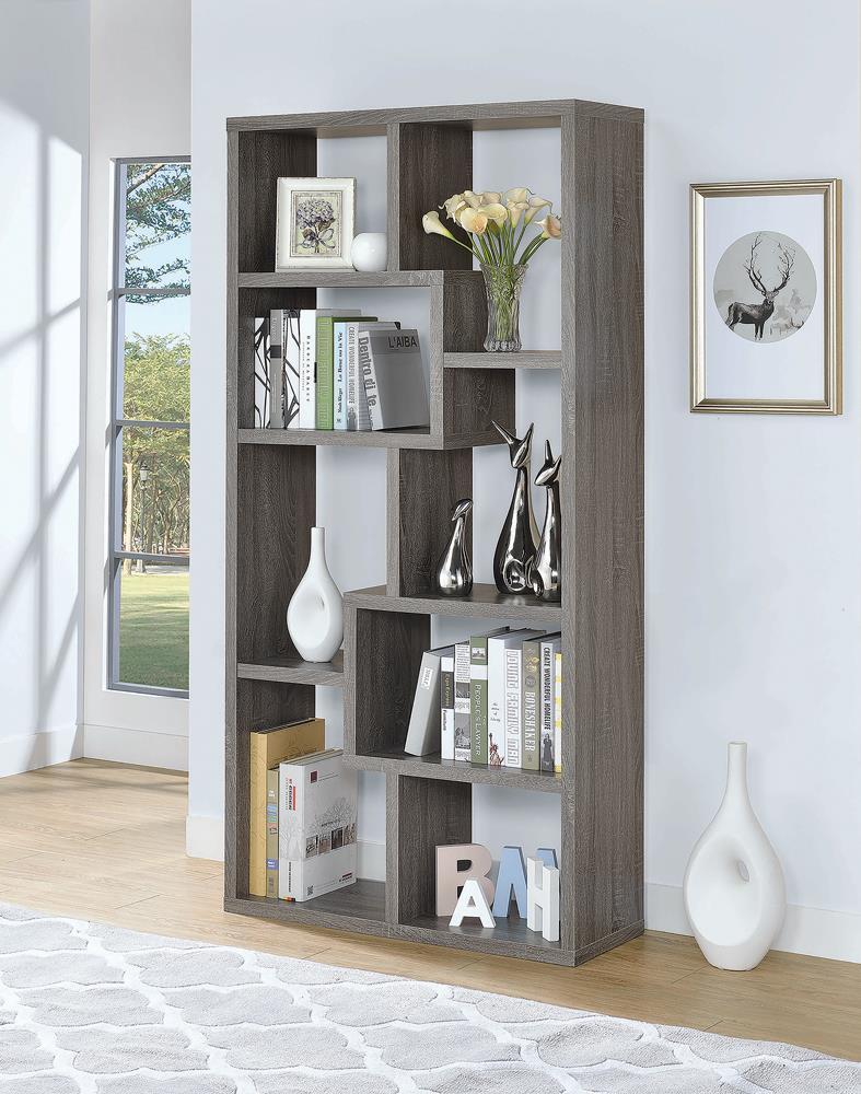Theo 10-shelf Bookcase Weathered Grey - Furniture Center (NY)