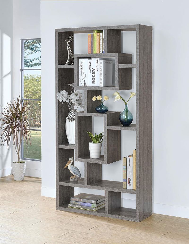 Howie 10-shelf Bookcase Weathered Grey - Furniture Center (NY)