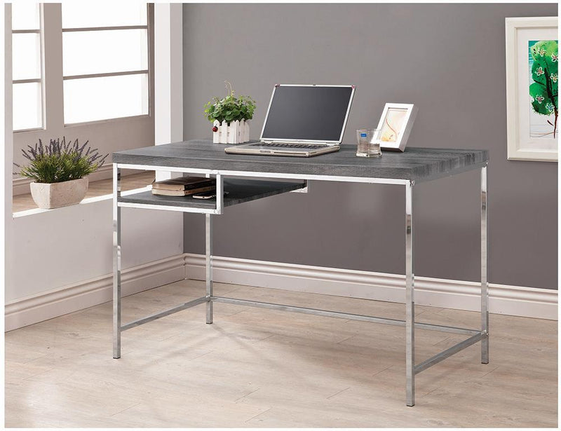 Kravitz Rectangular Writing Desk Weathered Grey and Chrome - Furniture Center (NY)
