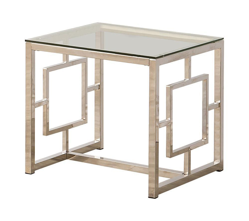 Merced Square Tempered Glass Top End Table Nickel - Furniture Center (NY)