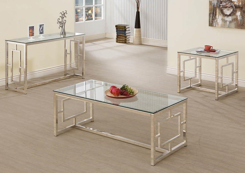 Merced Rectangle Glass Top Sofa Table Nickel - Furniture Center (NY)