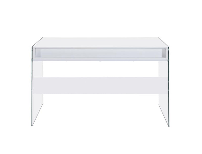 Dobrev 2-drawer Writing Desk Glossy White and Clear - Furniture Center (NY)