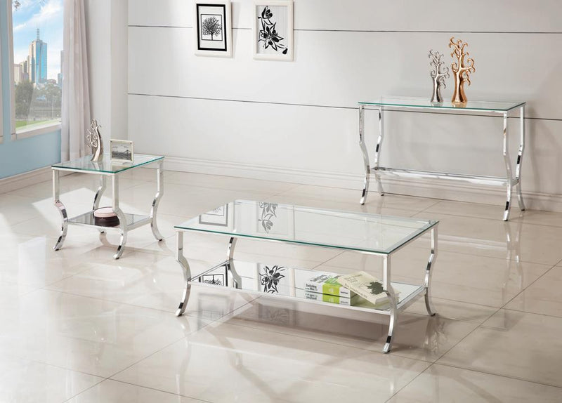 Saide Square End Table with Mirrored Shelf Chrome - Furniture Center (NY)