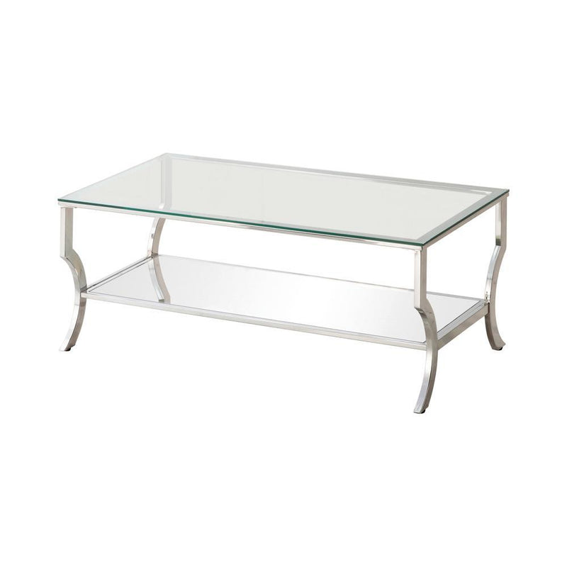 Saide Rectangular Coffee Table with Mirrored Shelf Chrome - Furniture Center (NY)