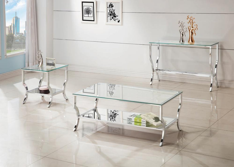 Saide Rectangular Sofa Table with Mirrored Shelf Chrome - Furniture Center (NY)