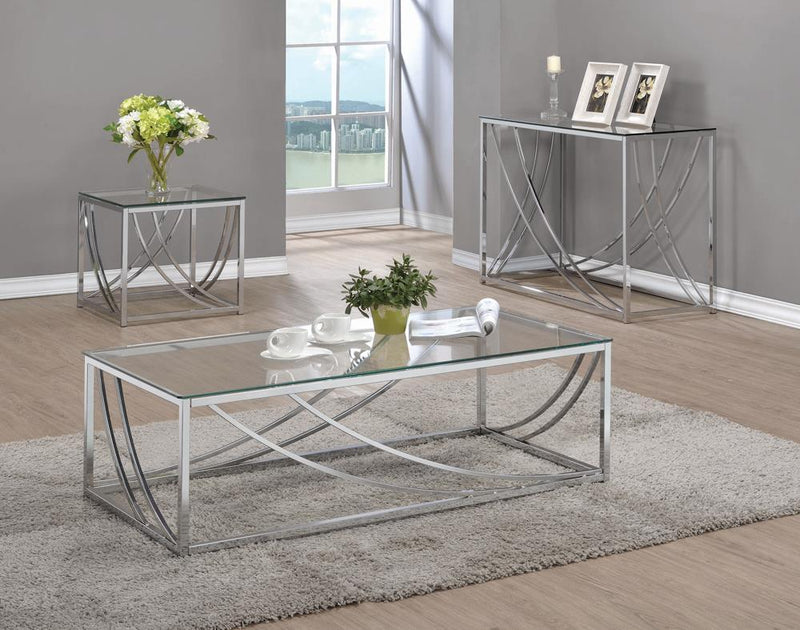 Lille Glass Top Rectangular Sofa Table Accents Chrome - Furniture Center (NY)