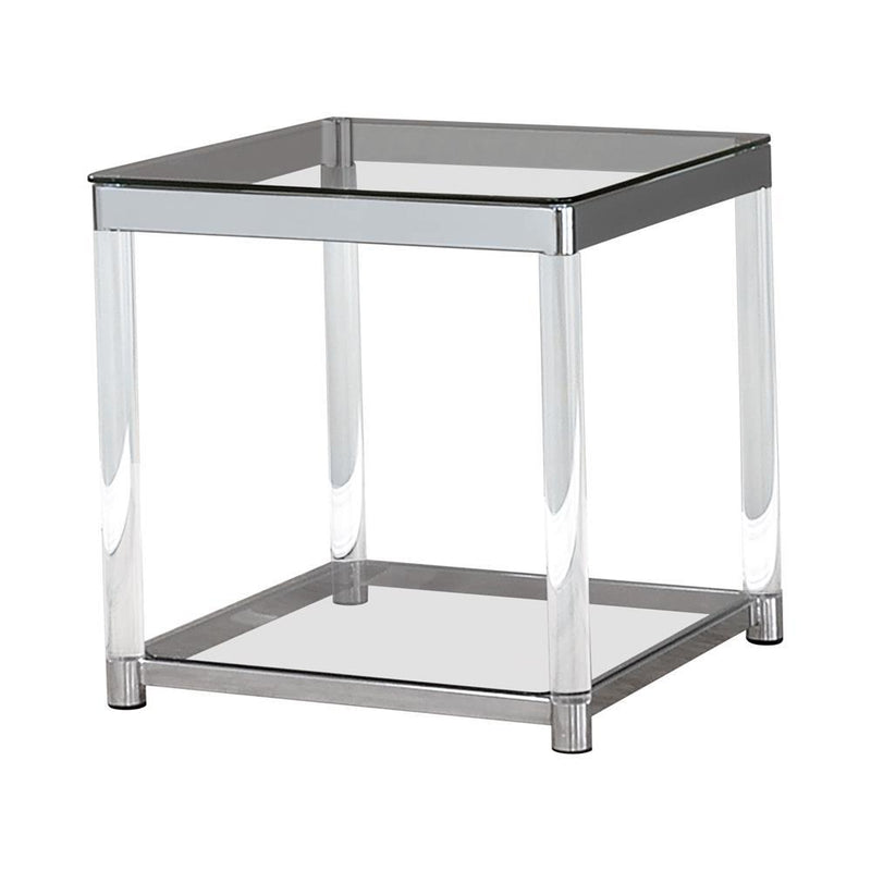 Anne End Table with Lower Shelf Chrome and Clear - Furniture Center (NY)