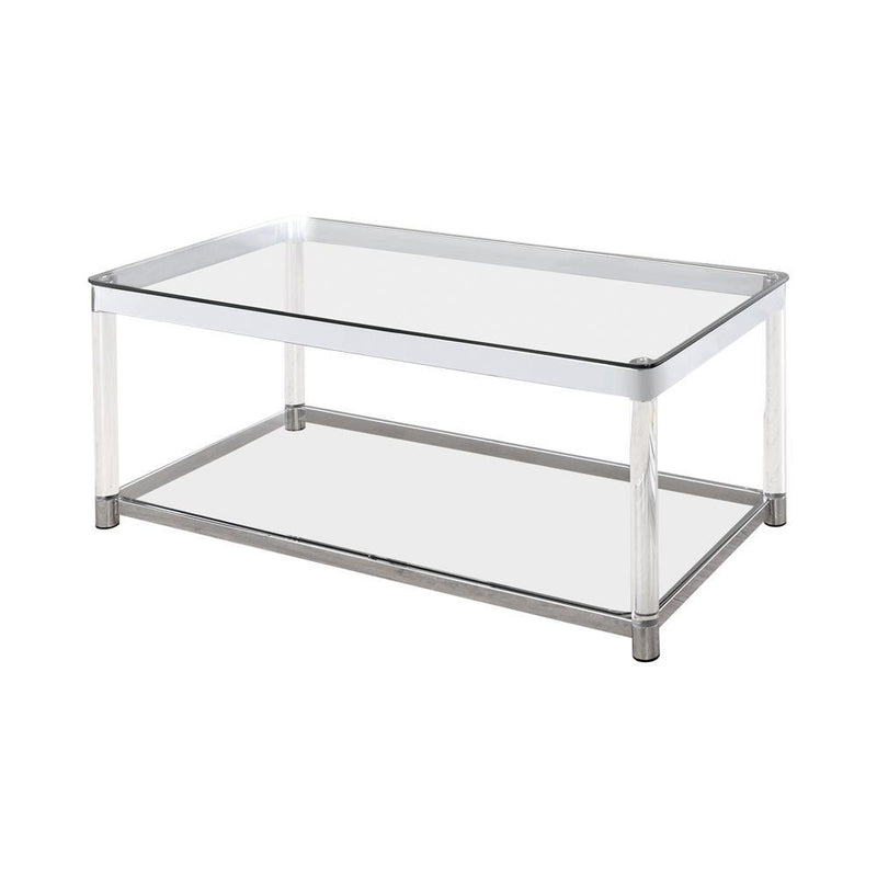 Anne Coffee Table with Lower Shelf Chrome and Clear - Furniture Center (NY)