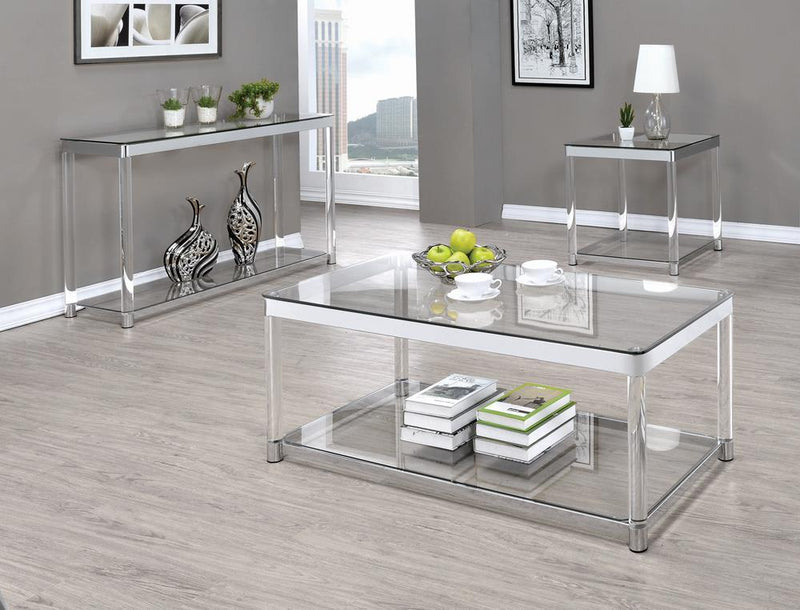 Anne Coffee Table with Lower Shelf Chrome and Clear - Furniture Center (NY)