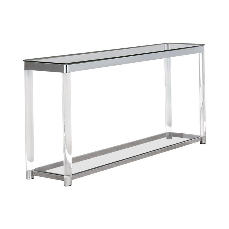 Anne Sofa Table with Lower Shelf Chrome and Clear - Furniture Center (NY)