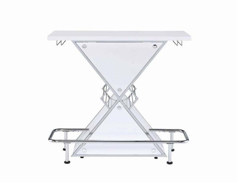 Atoka X-shaped Bar Unit with Wine Bottle Storage Glossy White - Furniture Center (NY)