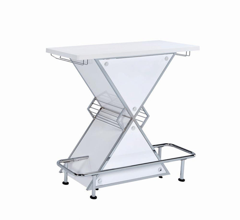 Atoka X-shaped Bar Unit with Wine Bottle Storage Glossy White - Furniture Center (NY)