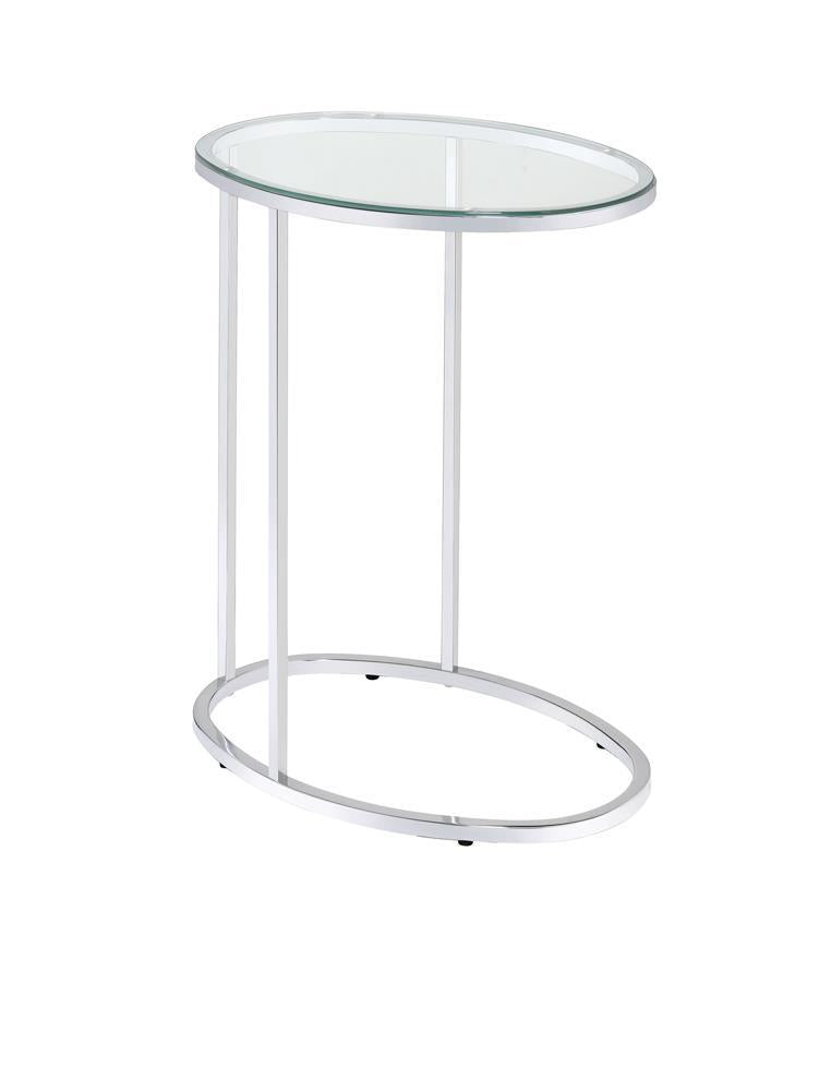 Kyle Oval Snack Table Chrome and Clear - Furniture Center (NY)