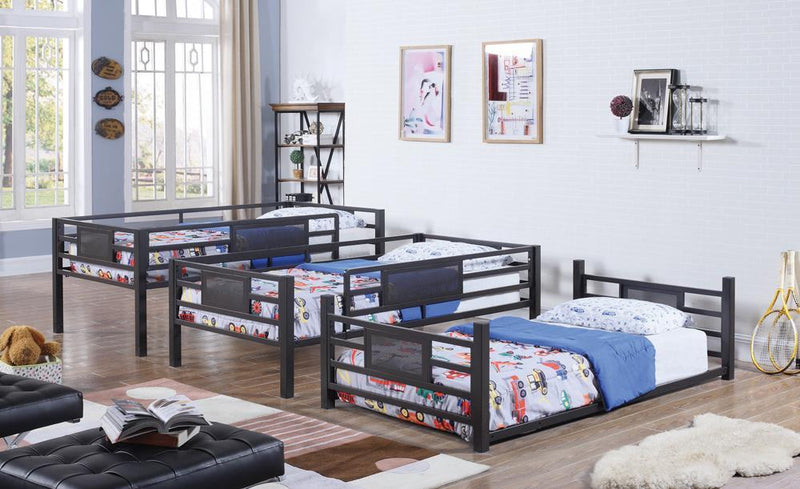 Rogen Twin Triple Bunk Bed Dark Bronze - Furniture Center (NY)
