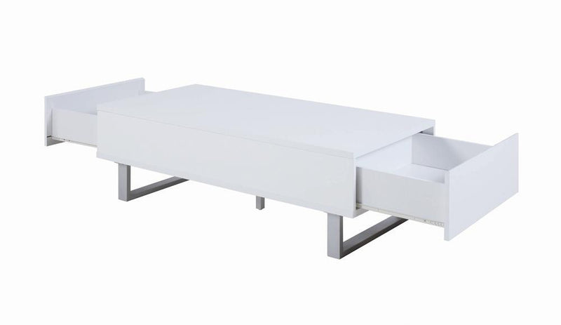 Atchison 2-drawer Coffee Table High Glossy White - Furniture Center (NY)