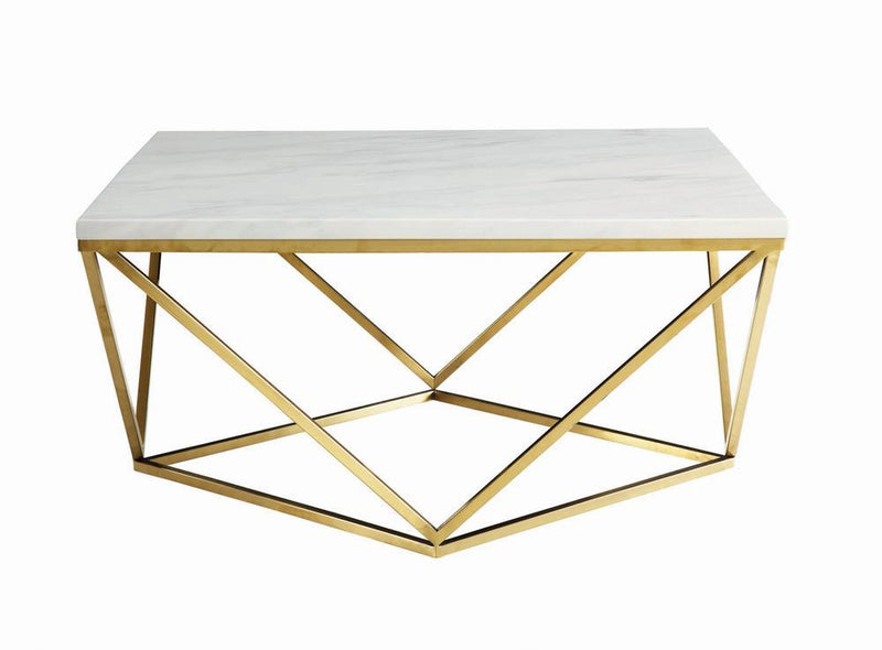 Meryl Square Coffee Table White and Gold - Furniture Center (NY)