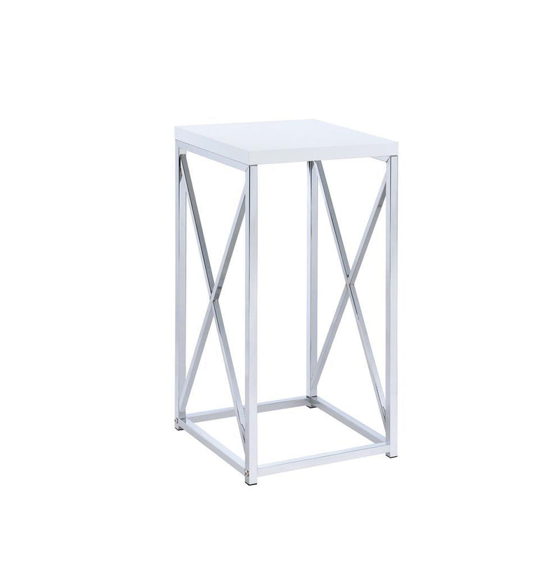 Edmund Accent Table with X-cross Glossy White and Chrome - Furniture Center (NY)