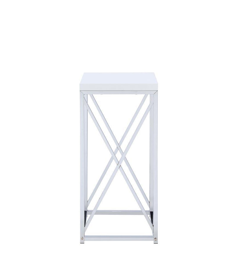 Edmund Accent Table with X-cross Glossy White and Chrome - Furniture Center (NY)
