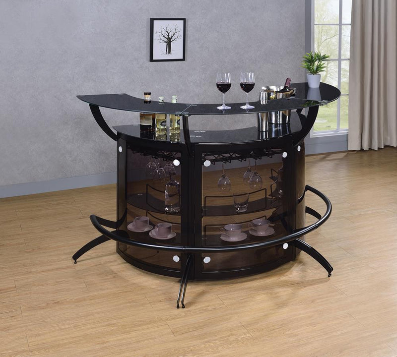 Dallas 2-shelf Home Bar Smoked and Black Glass - Furniture Center (NY)