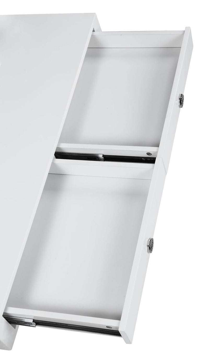 Gemma 2-drawer Writing Desk Glossy White and Chrome - Furniture Center (NY)