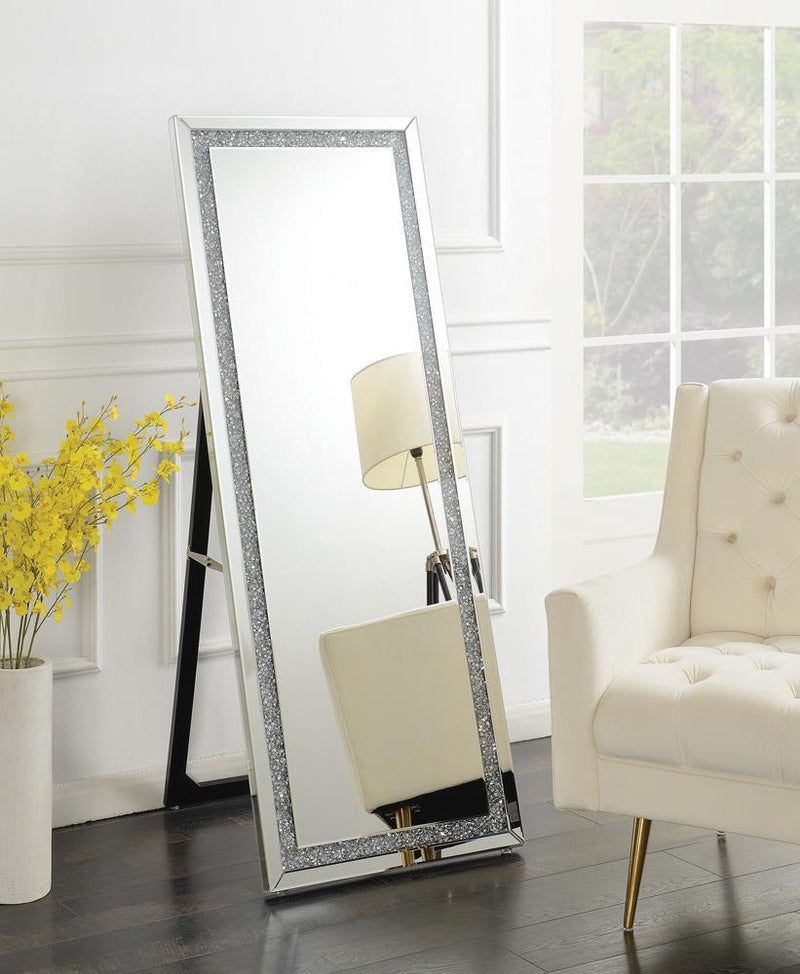 Novak Rectangular Cheval Floor Mirror Silver - Furniture Center (NY)