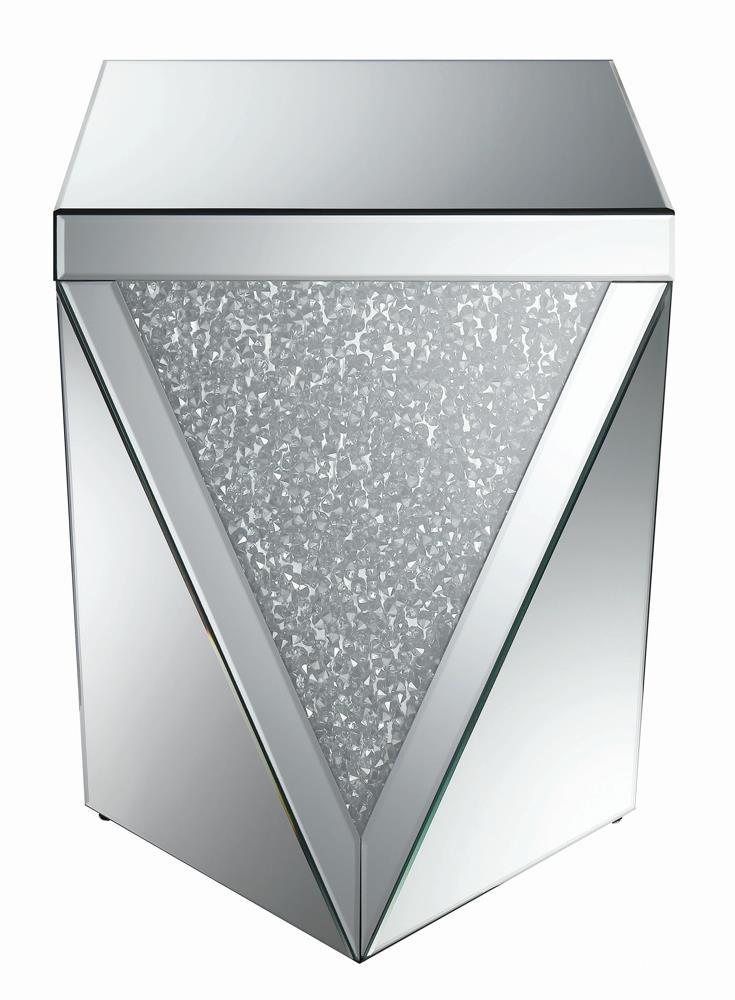 Amore Square End Table with Triangle Detailing Silver and Clear Mirror - Furniture Center (NY)