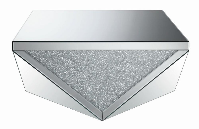 Amore Square Coffee Table with Triangle Detailing Silver and Clear Mirror - Furniture Center (NY)