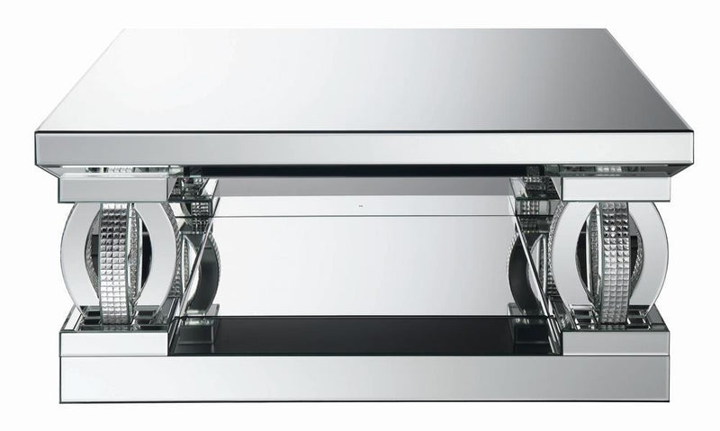 Amalia Square Coffee Table with Lower Shelf Clear Mirror - Furniture Center (NY)