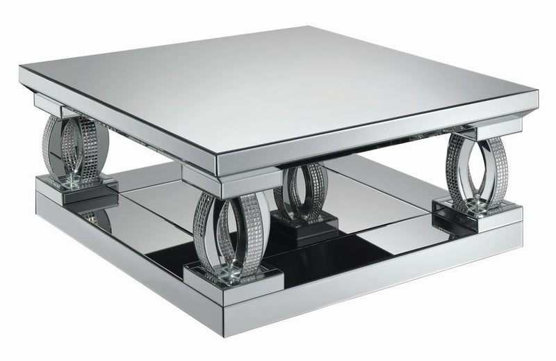 Amalia Square Coffee Table with Lower Shelf Clear Mirror - Furniture Center (NY)