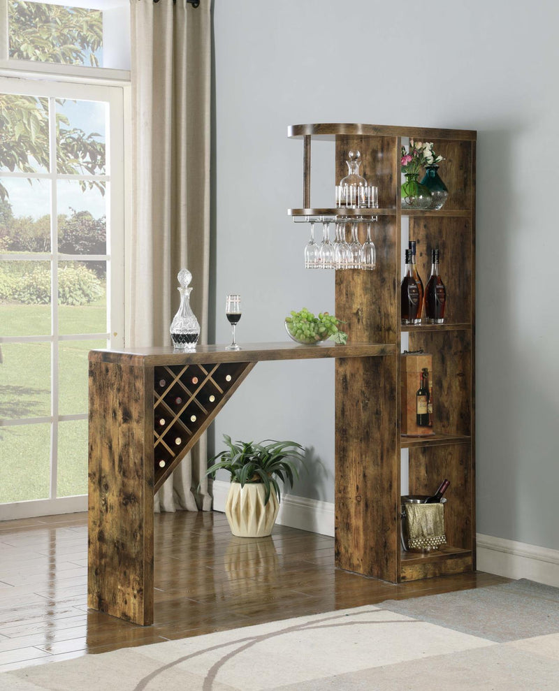 Belvedere 5-shelf Bar Table Storage Antique Nutmeg - Furniture Center (NY)