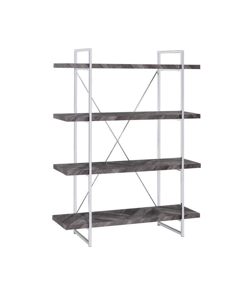 Grimma 4-shelf Bookcase Rustic Grey Herringbone - Furniture Center (NY)