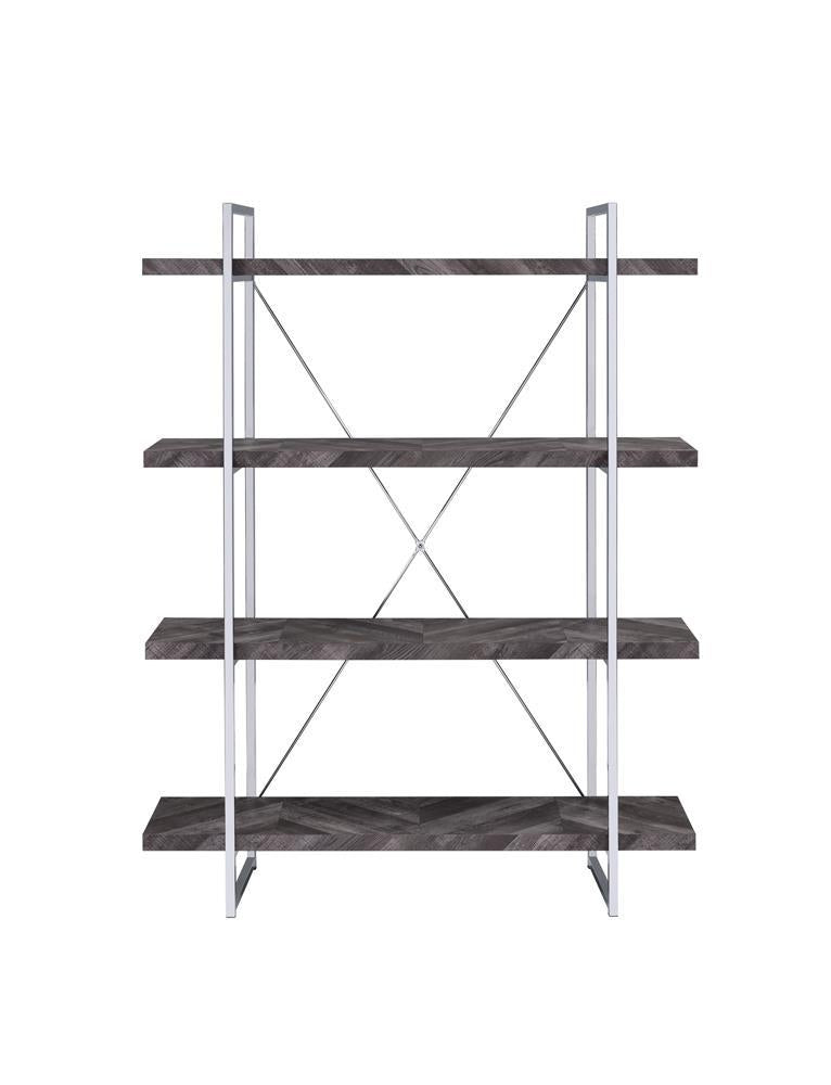 Grimma 4-shelf Bookcase Rustic Grey Herringbone - Furniture Center (NY)