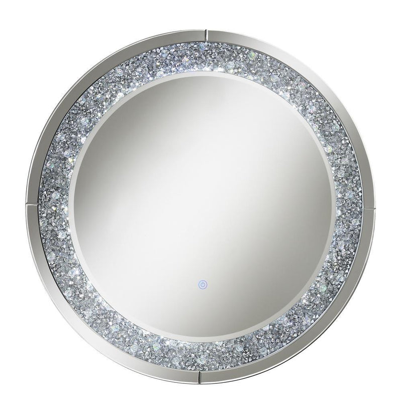 Lixue Round Wall Mirror with LED Lighting Silver - Furniture Center (NY)