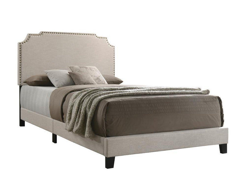 Tamarac Upholstered Nailhead Queen Bed Beige - Furniture Center (NY)