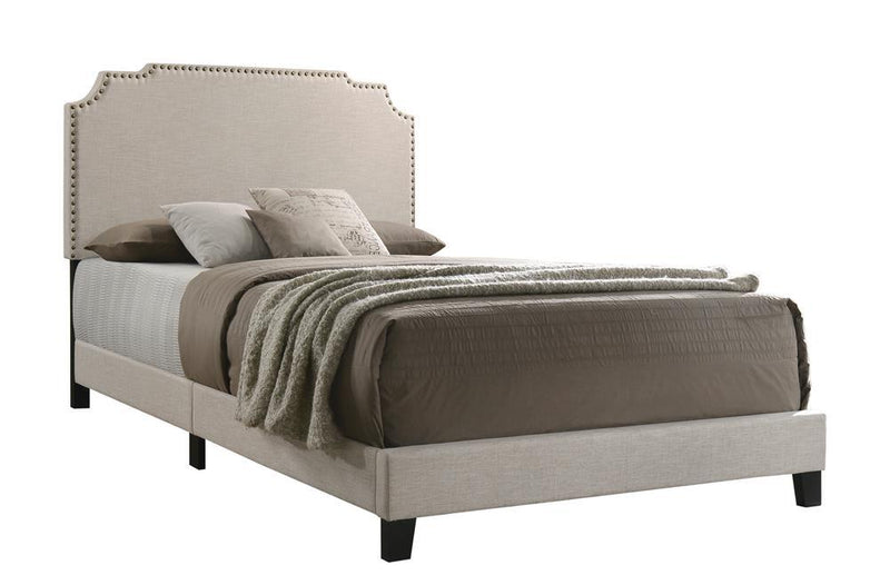 Tamarac Upholstered Nailhead Eastern King Bed Beige - Furniture Center (NY)